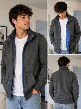 Abercrombie & Fitch Quilted Zip-Up Sweatshirt Jacket – Grey & Blue – Size Large